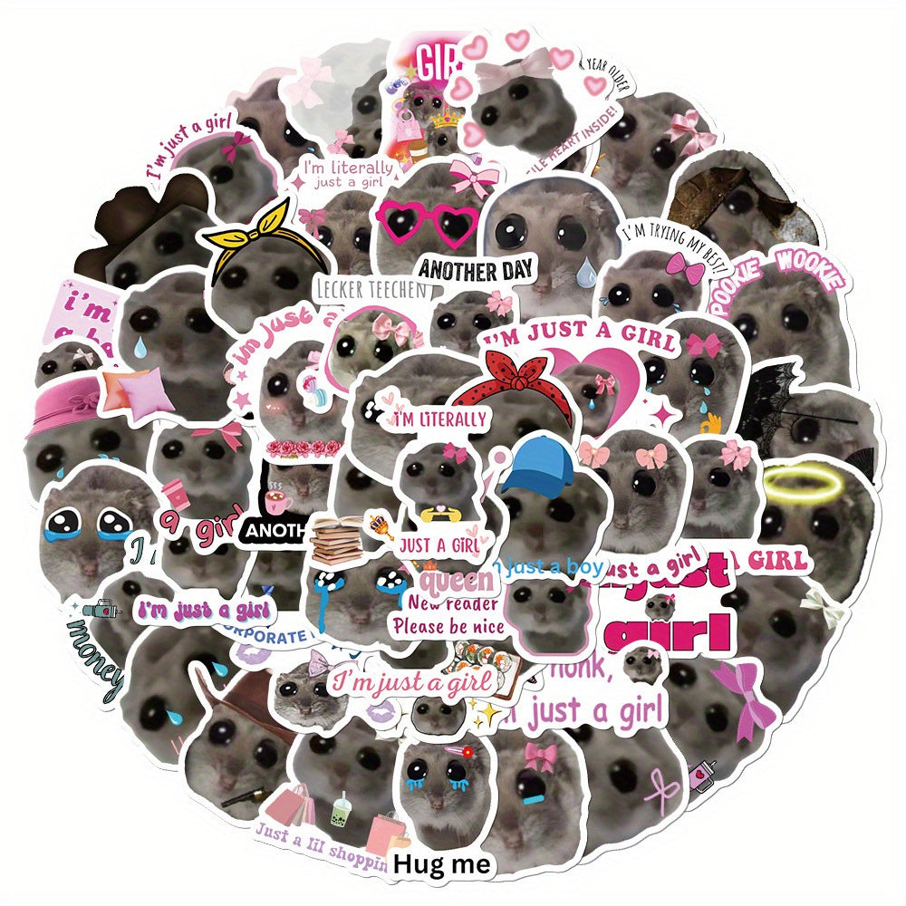 56pcs Hamster & Cat Meme Stickers, Vinyl Decals for DIY Decoration