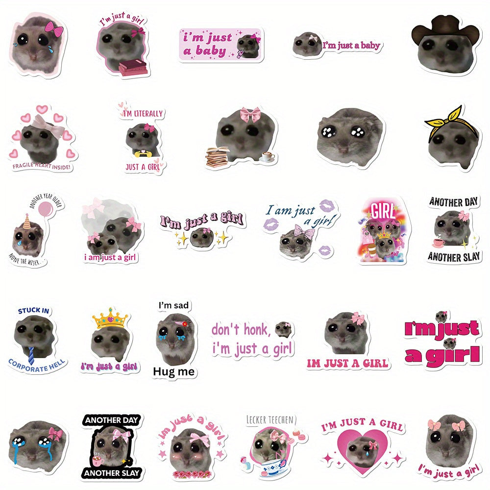 56pcs Hamster & Cat Meme Stickers, Vinyl Decals for DIY Decoration