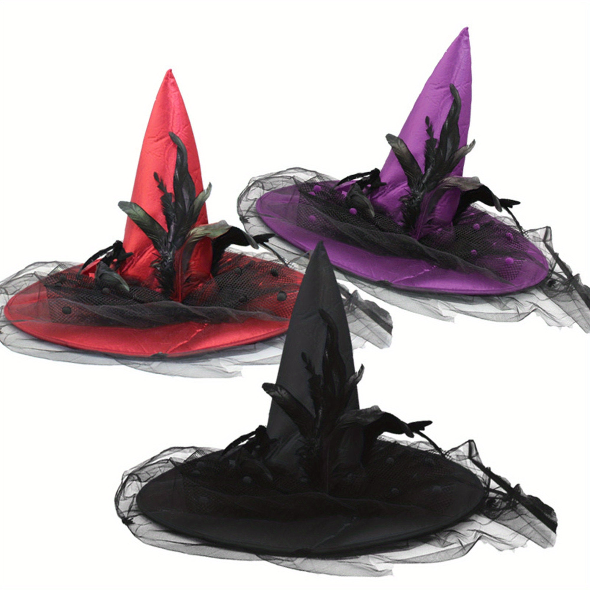 Feather Wizard Hats with Tulle Carnival Costume