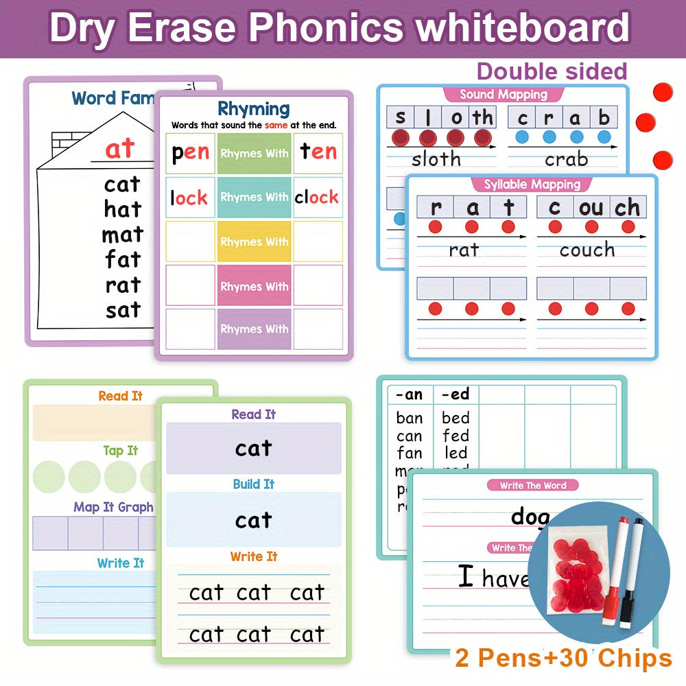 4pcs LACHILLY Double Sided Phonics Handwriting Board Set CVC Word Family