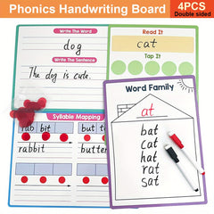 4pcs LACHILLY Double Sided Phonics Handwriting Board Set CVC Word Family