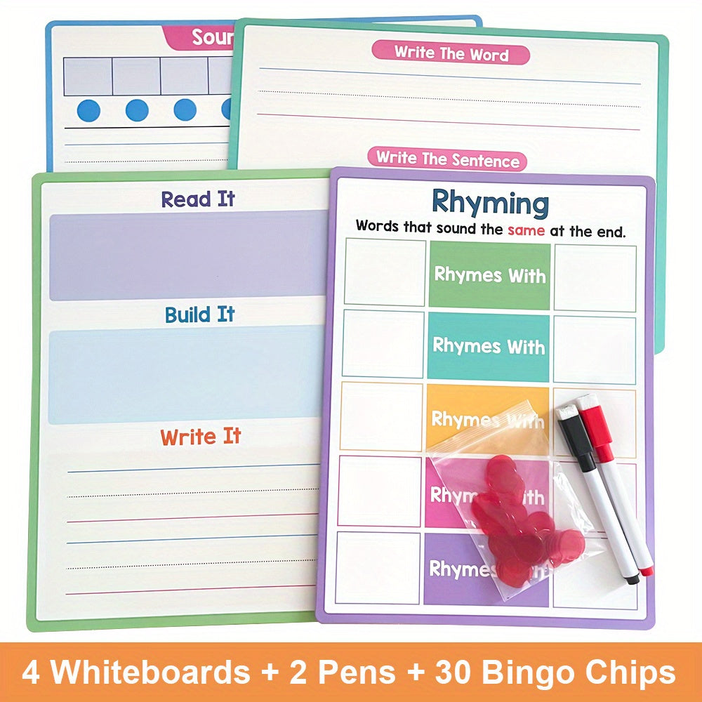4pcs LACHILLY Double Sided Phonics Handwriting Board Set CVC Word Family