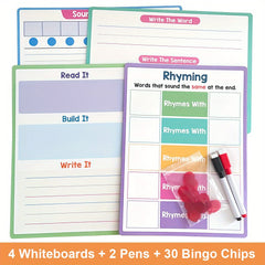 4pcs LACHILLY Double Sided Phonics Handwriting Board Set CVC Word Family