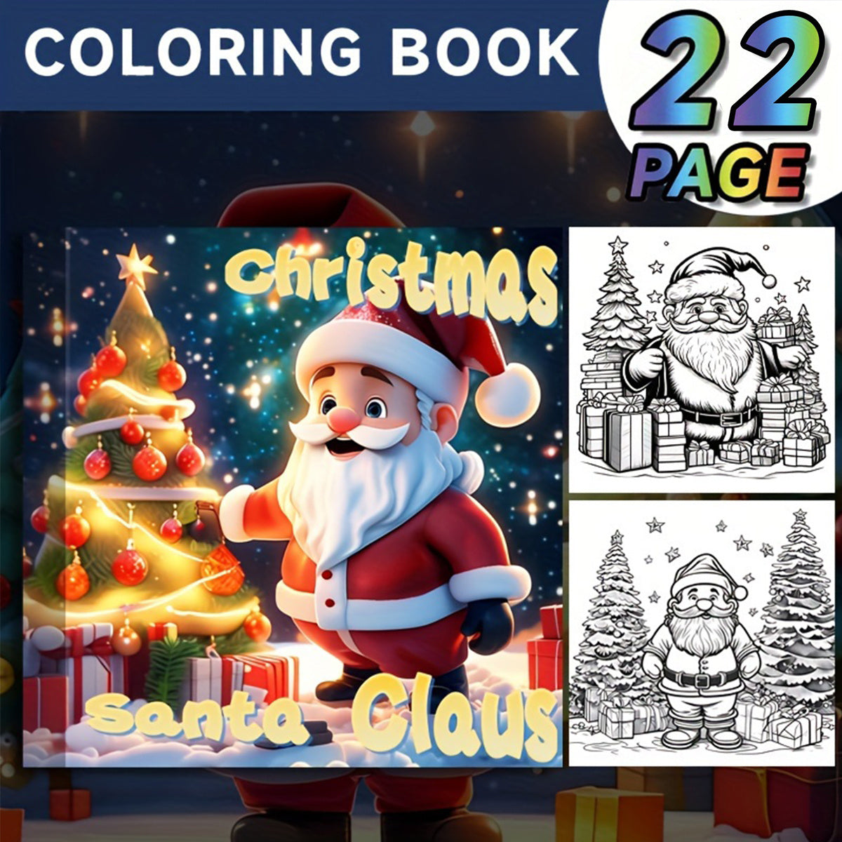 Deluxe Santa Claus Coloring Book with 22 Stress-Relieving Designs
