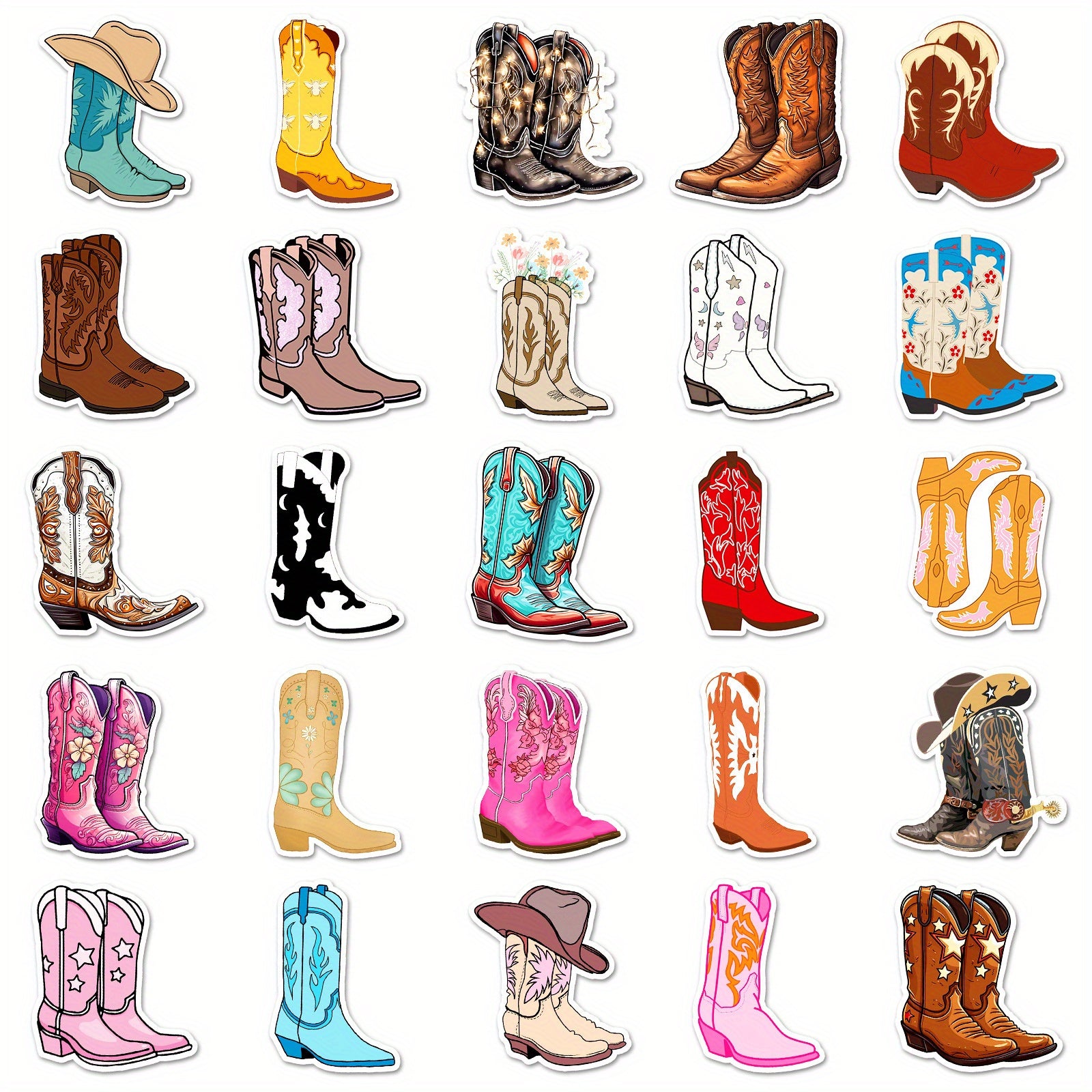50PCS Waterproof Cowboy Boot Stickers - Water Bottles, Skateboards
