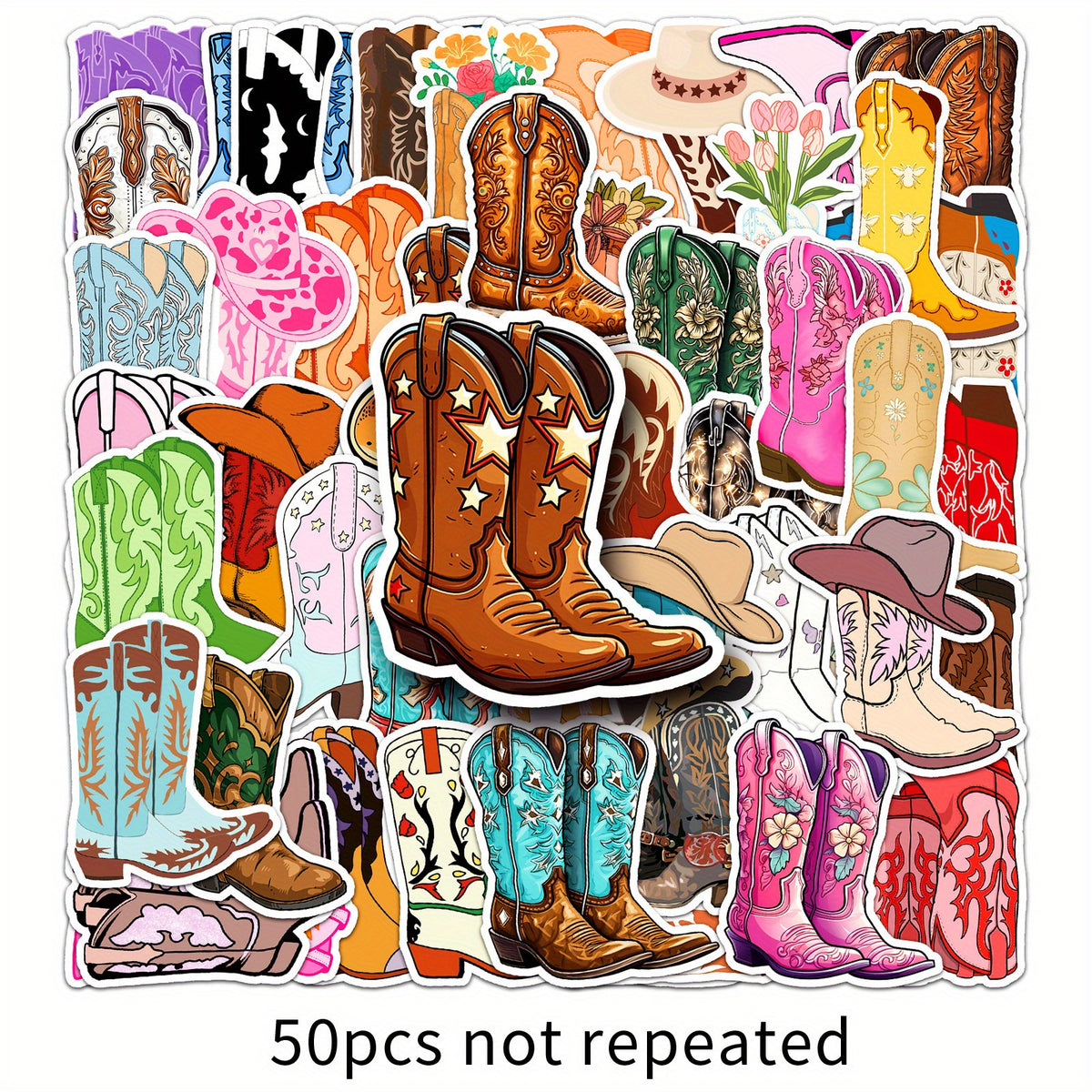 50PCS Waterproof Cowboy Boot Stickers - Water Bottles, Skateboards