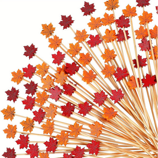 50pcs Bamboo Cocktail Picks for Drinks & Appetizers, Autumn Party Decorations