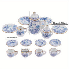 1:12 Scale Chinese Ceramic Tea Set with Floral Pattern for Dollhouse