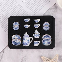 1:12 Scale Chinese Ceramic Tea Set with Floral Pattern for Dollhouse