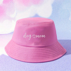 Dog Mom Print Bucket Hat Solid Cotton Basin Hat Unisex Lightweight Sunscreen