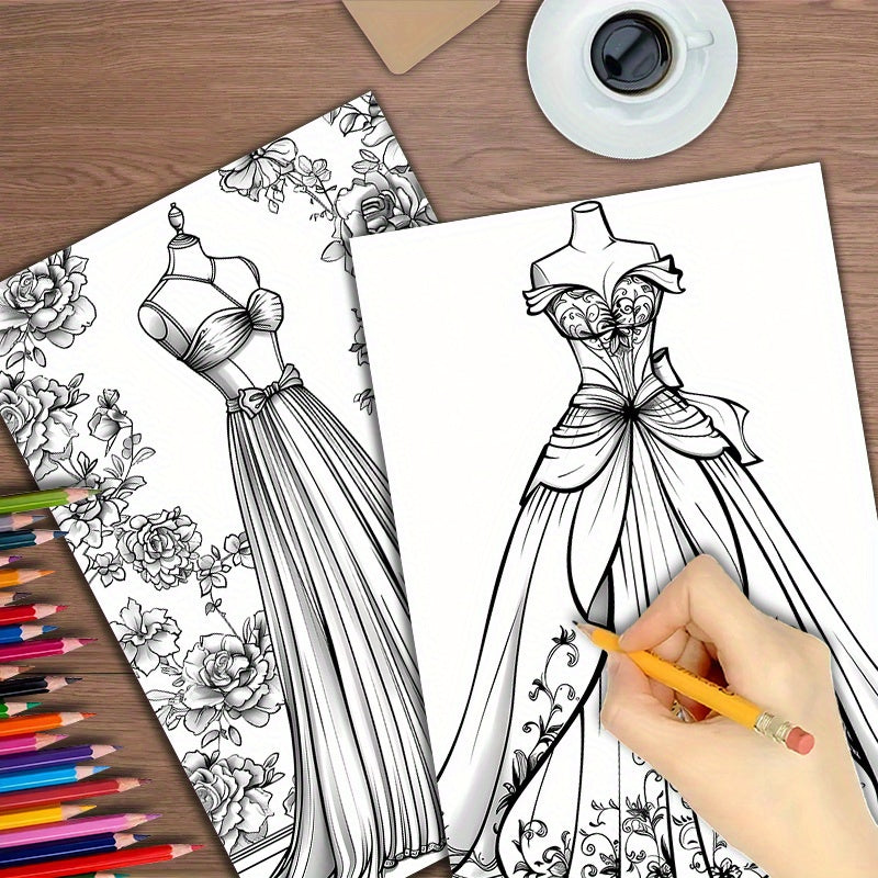 Deluxe Dress Coloring Book for Adults - 22 Thick Pages Art & Craft Kit