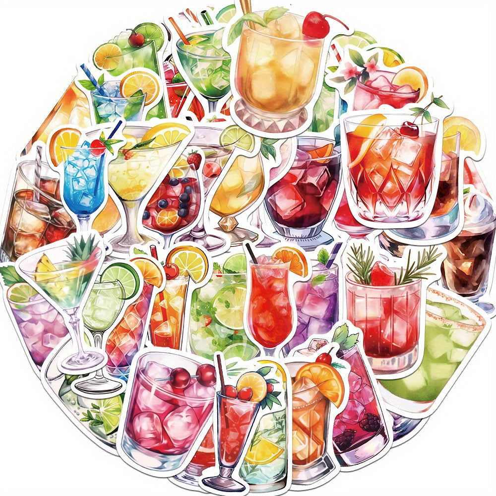 50pcs Cocktail Vinyl Stickers for Laptops Guitars Cars