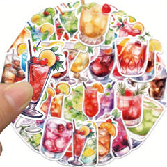 50pcs Cocktail Vinyl Stickers for Laptops Guitars Cars