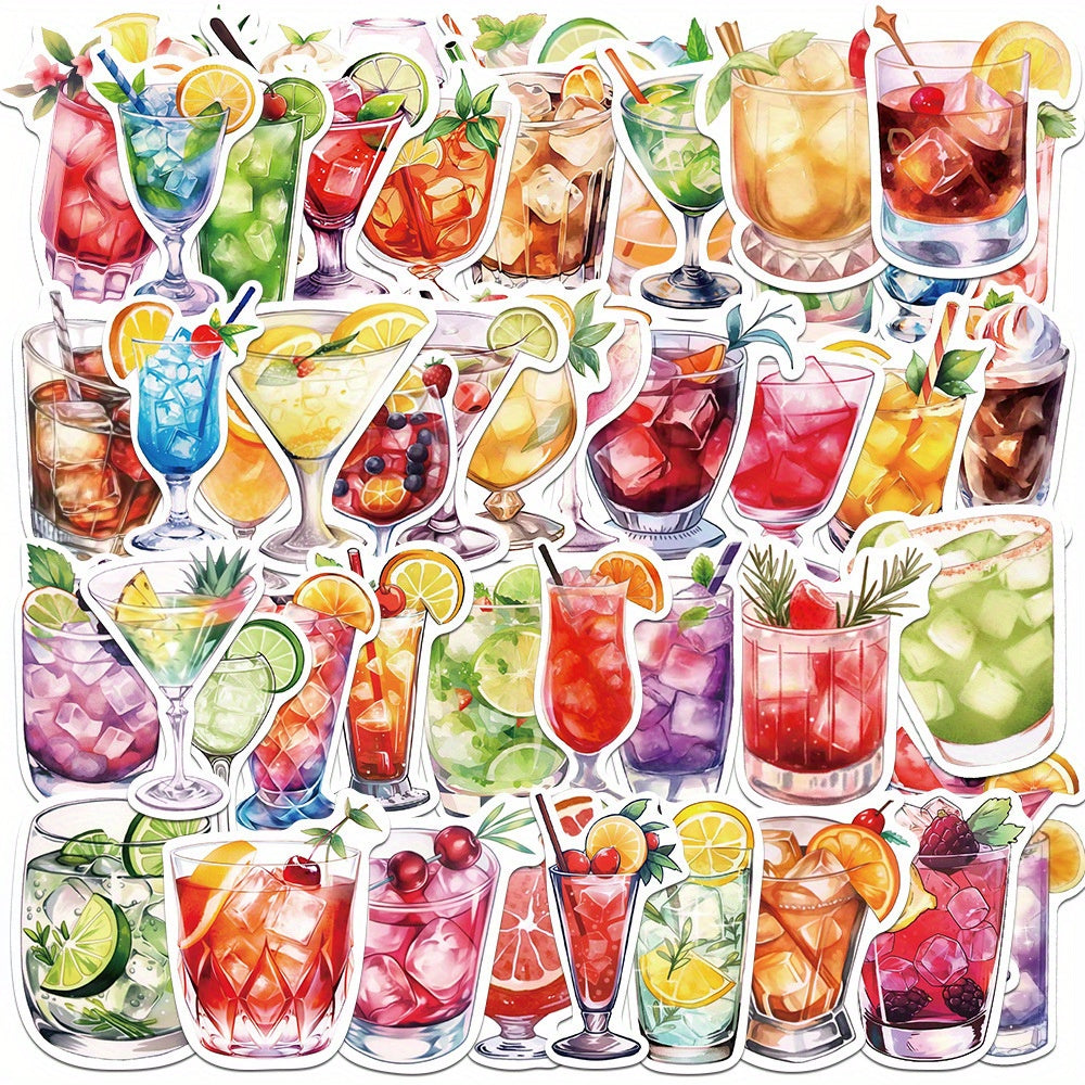 50pcs Cocktail Vinyl Stickers for Laptops Guitars Cars