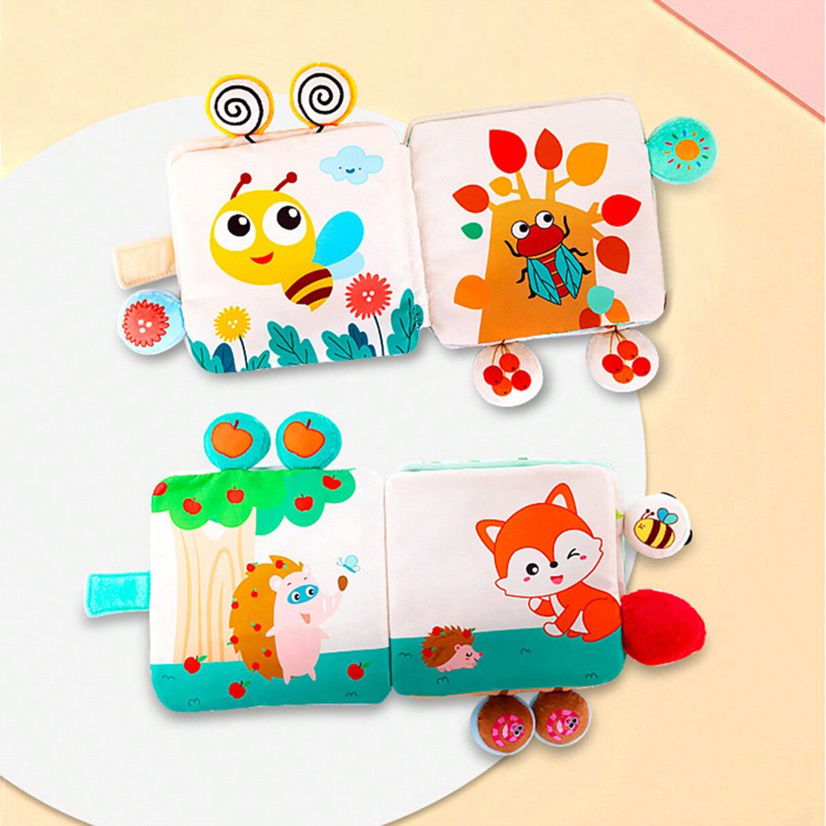 Animal Bells Soft Cloth Book for Kids Stimulates Hearing & Touch