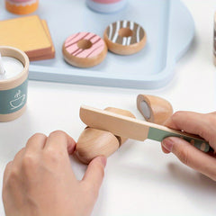 Kids Wooden Play Food Set Breakfast Toy Desserts Drinks Sandwich