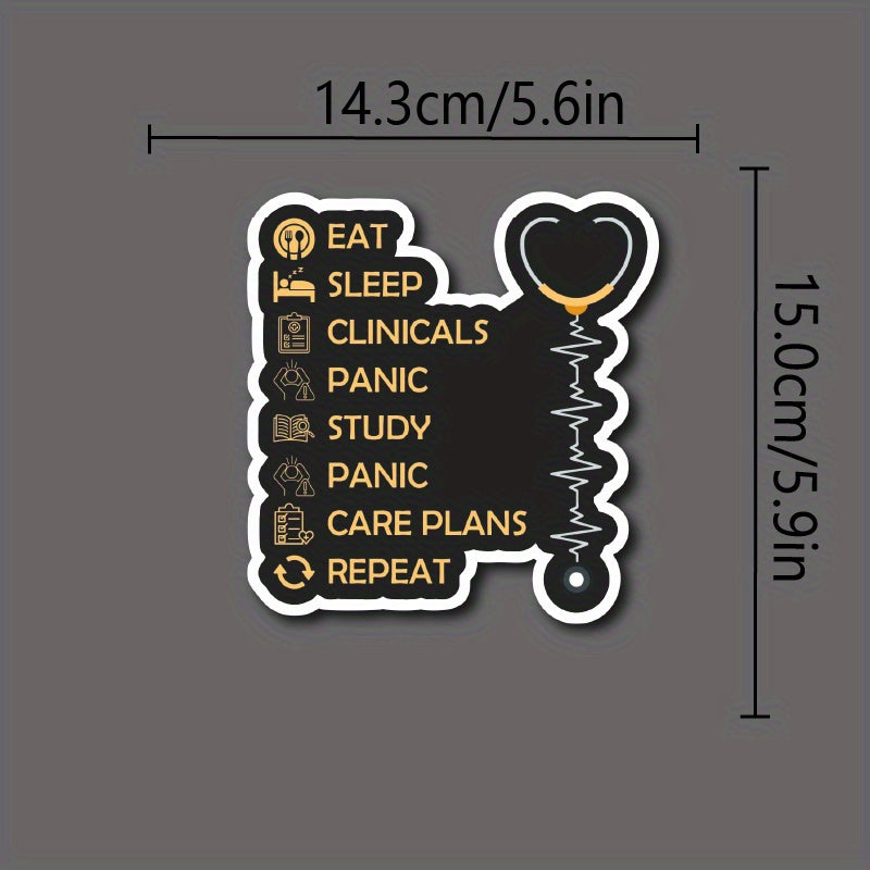 Nurse Student Sticker Waterproof Vinyl Eat Sleep Clinical Repeat Heart Skull