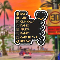 Nurse Student Sticker Waterproof Vinyl Eat Sleep Clinical Repeat Heart Skull