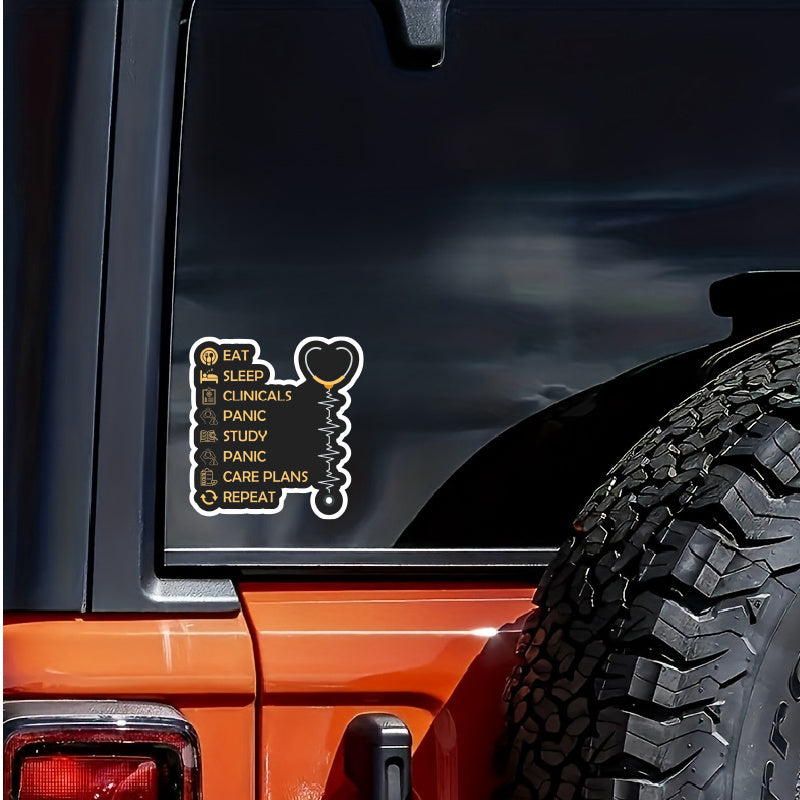 Nurse Student Sticker Waterproof Vinyl Eat Sleep Clinical Repeat Heart Skull