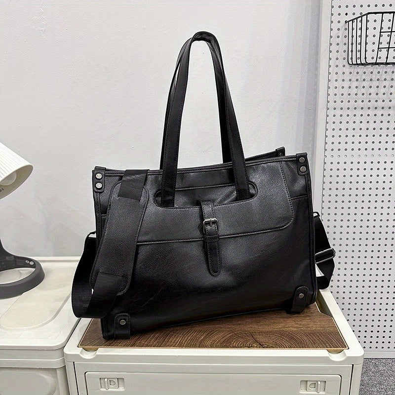 Men's Messenger Bag with Laptop Compartment Faux Leather Briefcase