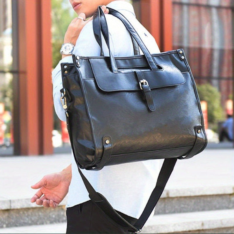 Men's Messenger Bag with Laptop Compartment Faux Leather Briefcase
