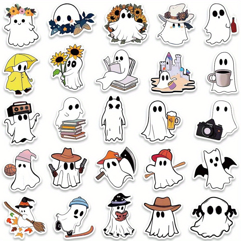 50pcs Adhesive Halloween Horror Ghost Stickers for Party Holiday Decorations