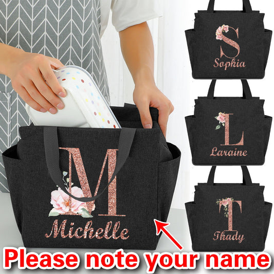Personalized Insulated Lunch Bag with Custom Name Canvas Thermal Bento Tote