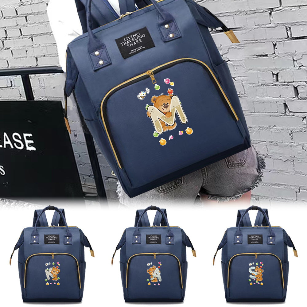 Spacious Bear & Letter Pattern Diaper Backpack with Insulated Pockets
