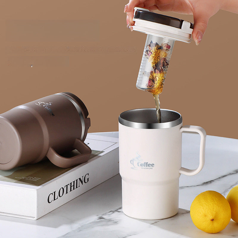 Stainless Steel Insulated Coffee Cup with Lid Spoon Reusable Multifunctional Cup