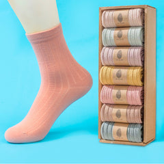 3 Pairs Women's Pastel Crew Socks, Yellow Pink Cream