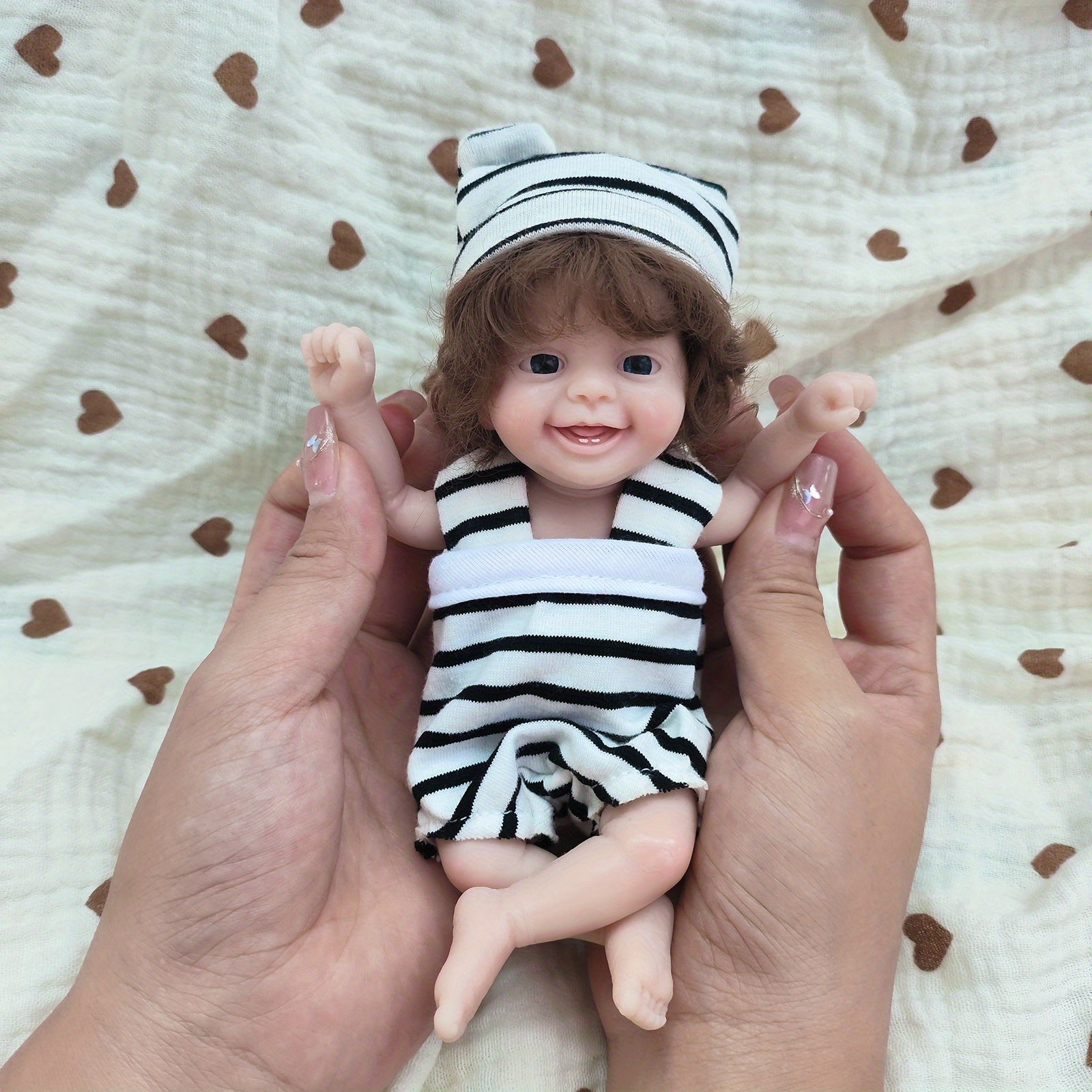 7" Soft Silicone Baby Boy Doll, Open Eyes, Hair Transplant