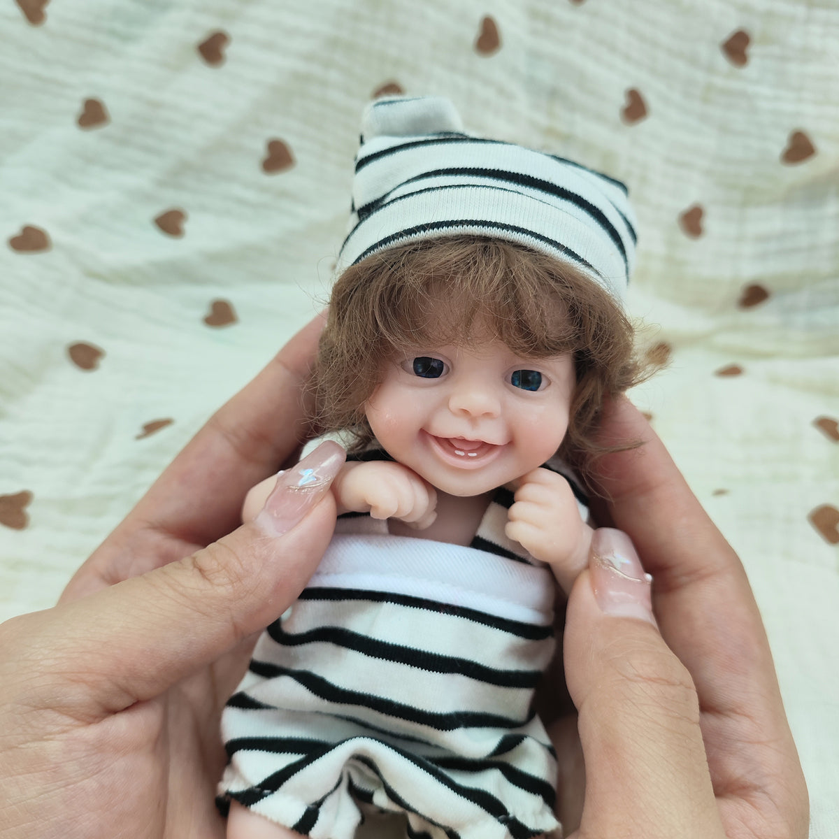 7" Soft Silicone Baby Boy Doll, Open Eyes, Hair Transplant