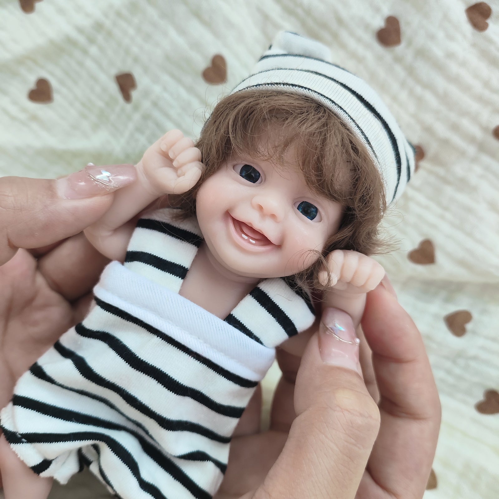 7" Soft Silicone Baby Boy Doll, Open Eyes, Hair Transplant