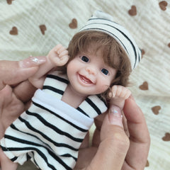7" Soft Silicone Baby Boy Doll, Open Eyes, Hair Transplant