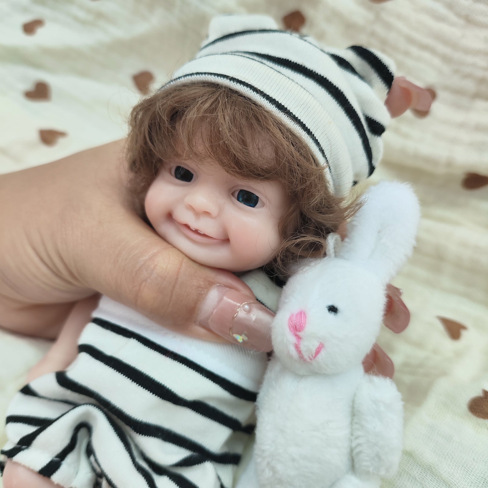 7" Soft Silicone Baby Boy Doll, Open Eyes, Hair Transplant