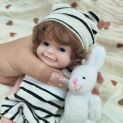 7" Soft Silicone Baby Boy Doll, Open Eyes, Hair Transplant