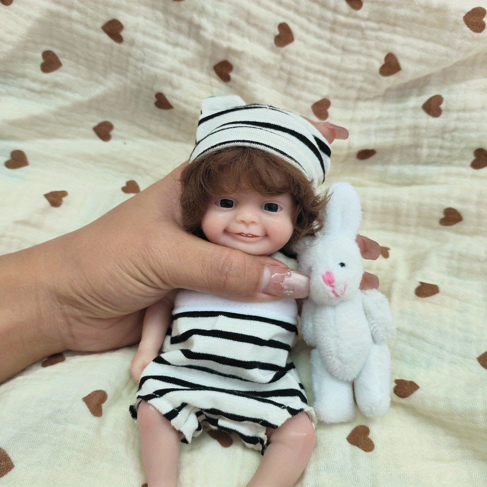 7" Soft Silicone Baby Boy Doll, Open Eyes, Hair Transplant