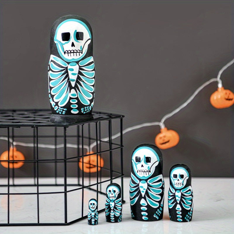 Skull Pattern Wooden Doll Figurine Nesting Doll