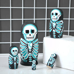 Skull Pattern Wooden Doll Figurine Nesting Doll