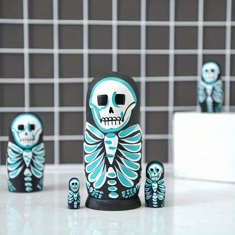Skull Pattern Wooden Doll Figurine Nesting Doll