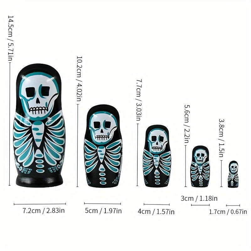 Skull Pattern Wooden Doll Figurine Nesting Doll