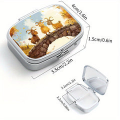 Portable Goat Pattern Pill Case 2 Compartments