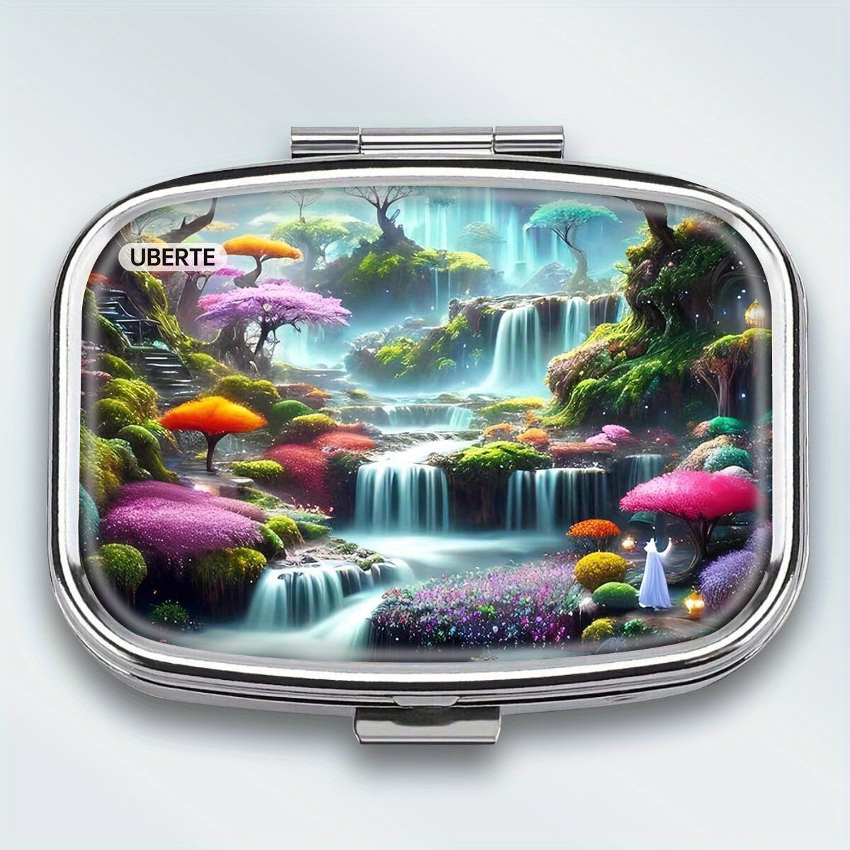 Dreamy Waterfall Scenery Medicine Box 2 Compartment Portable Wallet Food Safe