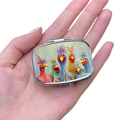 Cartoon Chicken Pill Case 2-Compartment Metal Medicine Organizer
