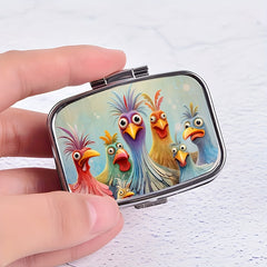 Cartoon Chicken Pill Case 2-Compartment Metal Medicine Organizer