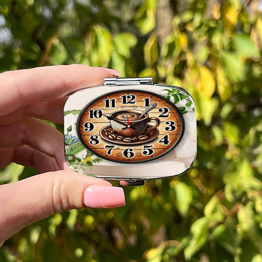 Clock Pill Box 2 Compartment Decorative Vitamin Organizer For Pocket Wallet