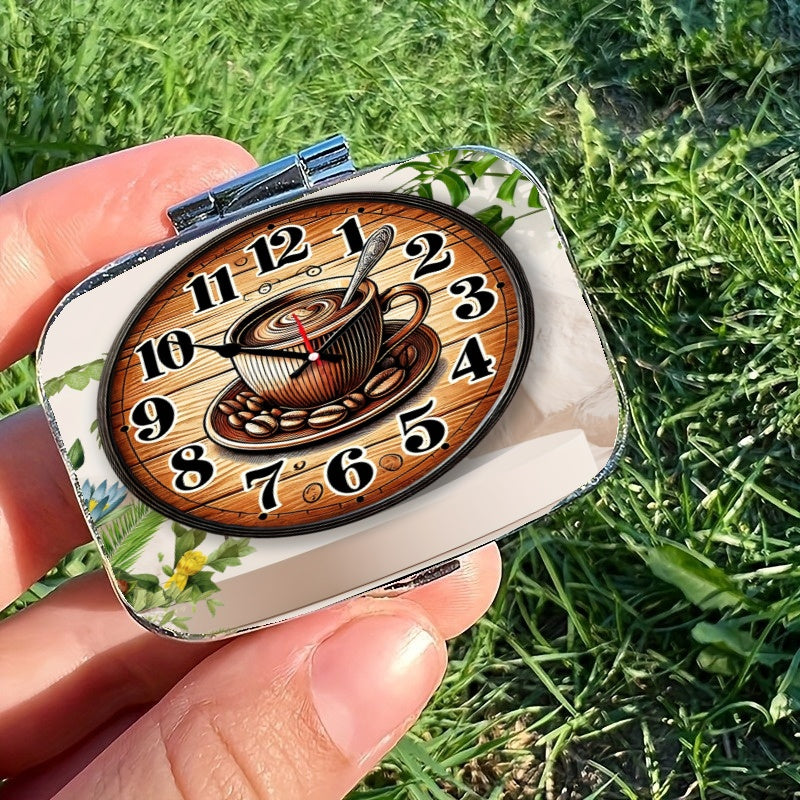 Clock Pill Box 2 Compartment Decorative Vitamin Organizer For Pocket Wallet