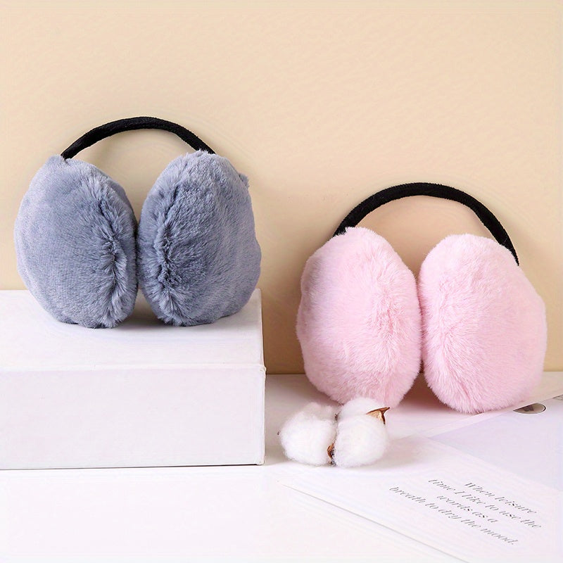 Earmuffs Windproof Foldable Winter Warmth Pink Soft Polyester Ear Warmers Women