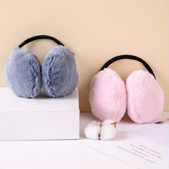Earmuffs Windproof Foldable Winter Warmth Pink Soft Polyester Ear Warmers Women
