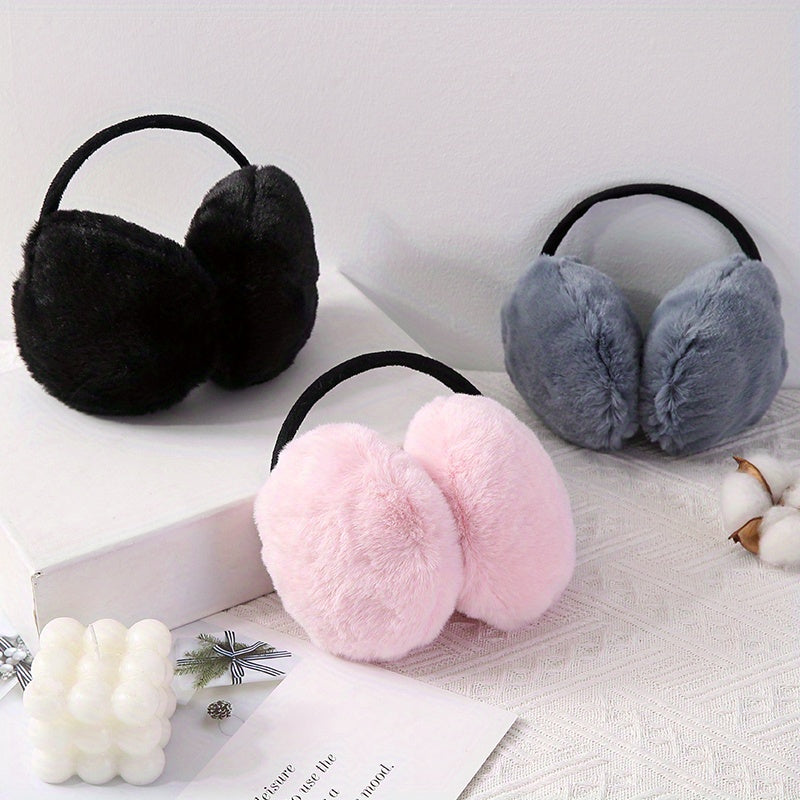 Earmuffs Windproof Foldable Winter Warmth Pink Soft Polyester Ear Warmers Women